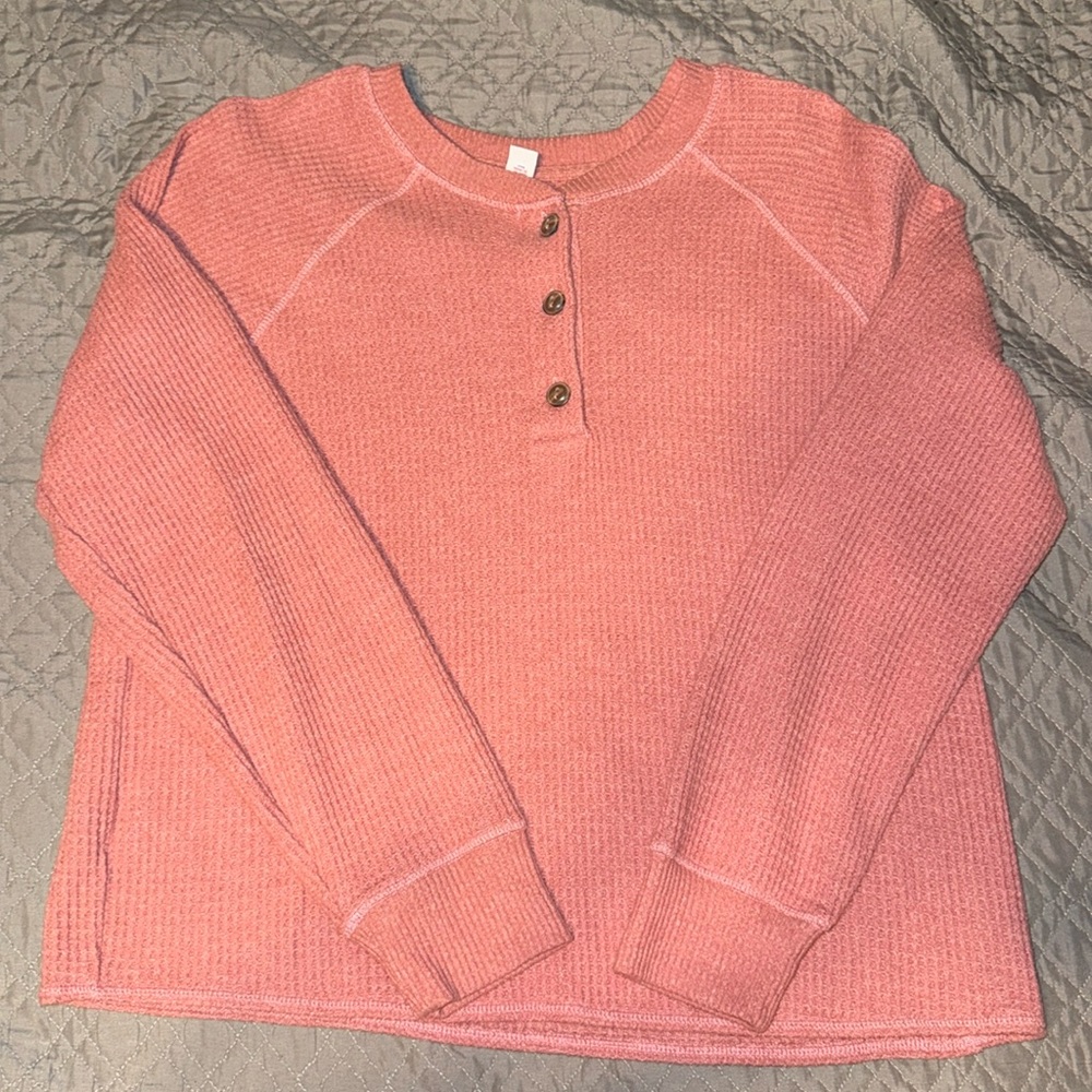 Old Navy Women’s Fall Light Pink Long Sleeve Waffle Knit Sweatshirt Top